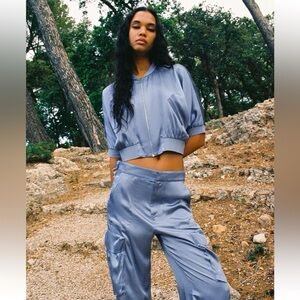 Zara Light Blue Women's Track Pants & Jogger Set